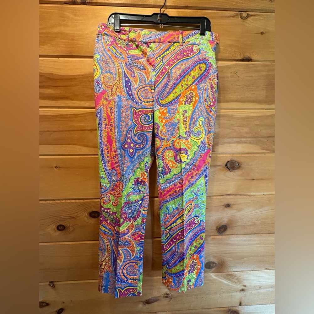 Lauren Ralph Lauren Bright Multicolor Paisley Cropped Pants size 8P